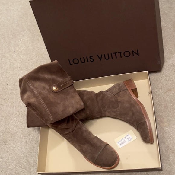 Louis Vuitton Tan Perforated Emblem Suede Boots - Picture 2 of 16